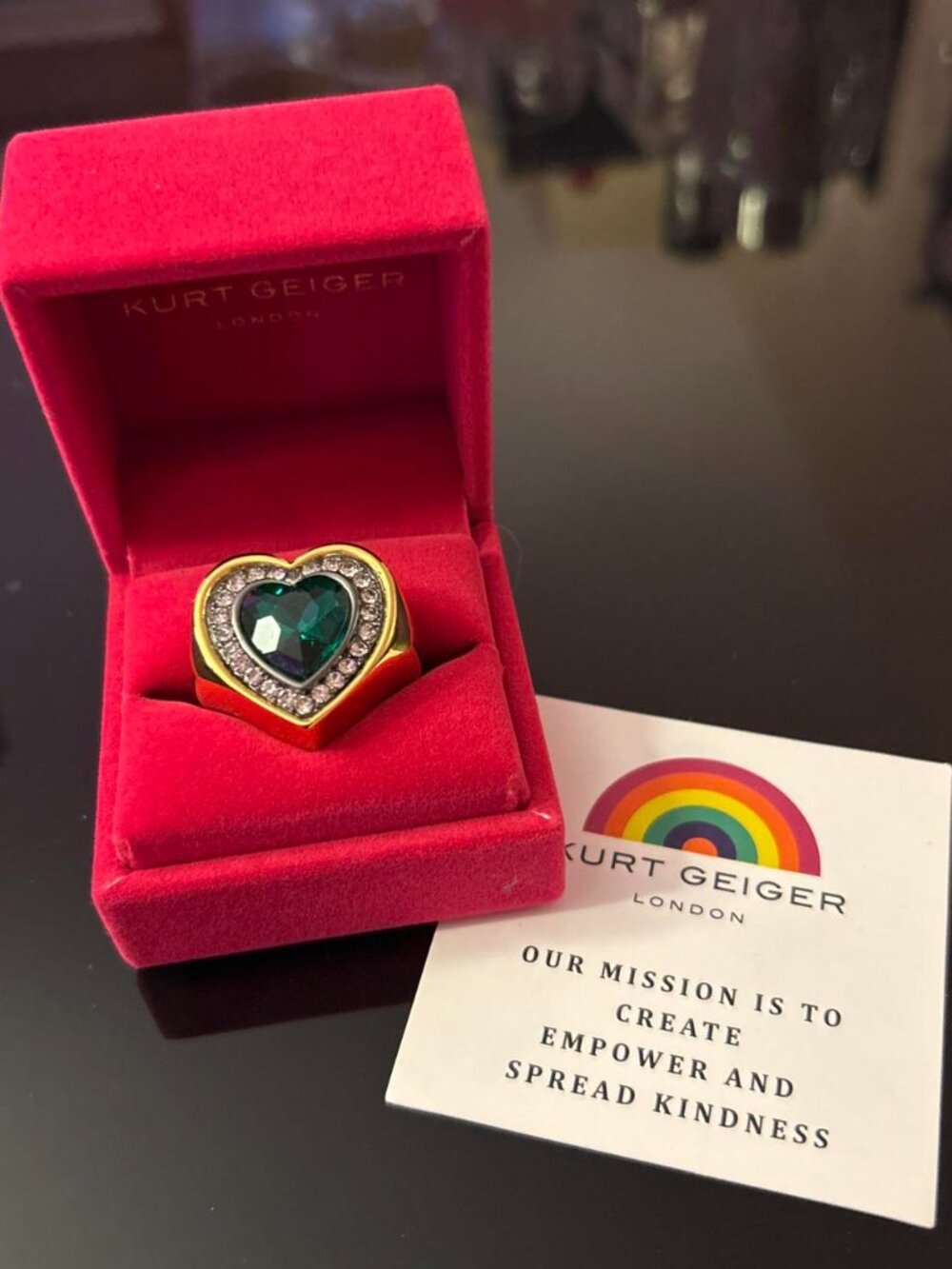 Kurt Geiger Crystal Heart Ring Nwt And Box Size 7
